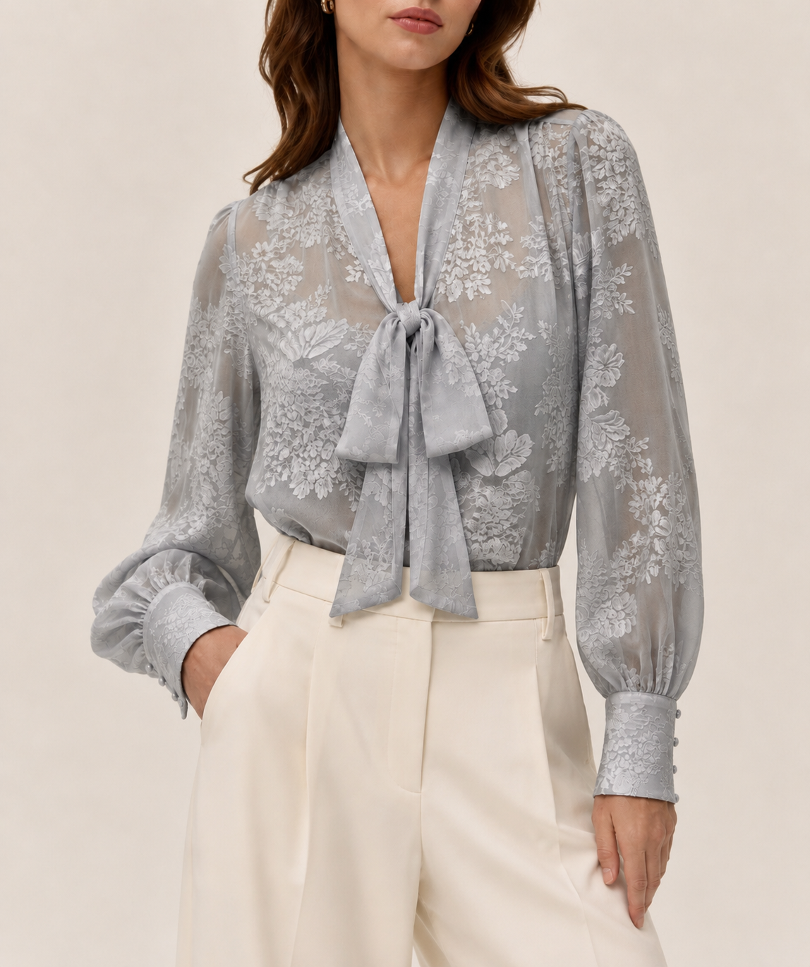 Tie Front Blouse in grey, front