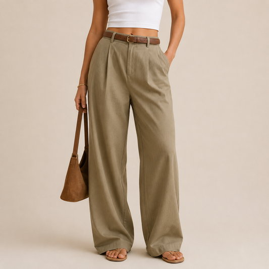 Wide Leg Trousers in Sage, front
