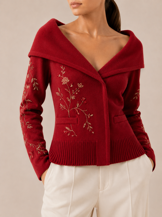 Cosy Knit Cardigan in red, front