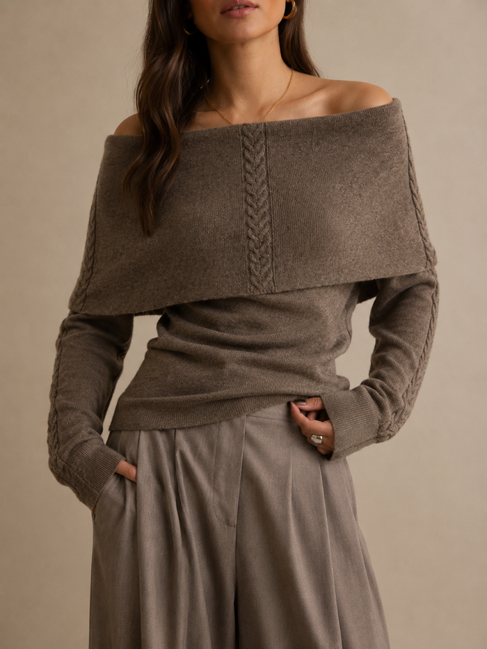 Boat Neck Sweater in taupe, front