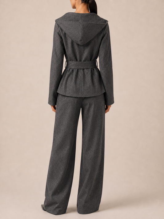 Belted Hooded Wrap Jacket in grey, second view