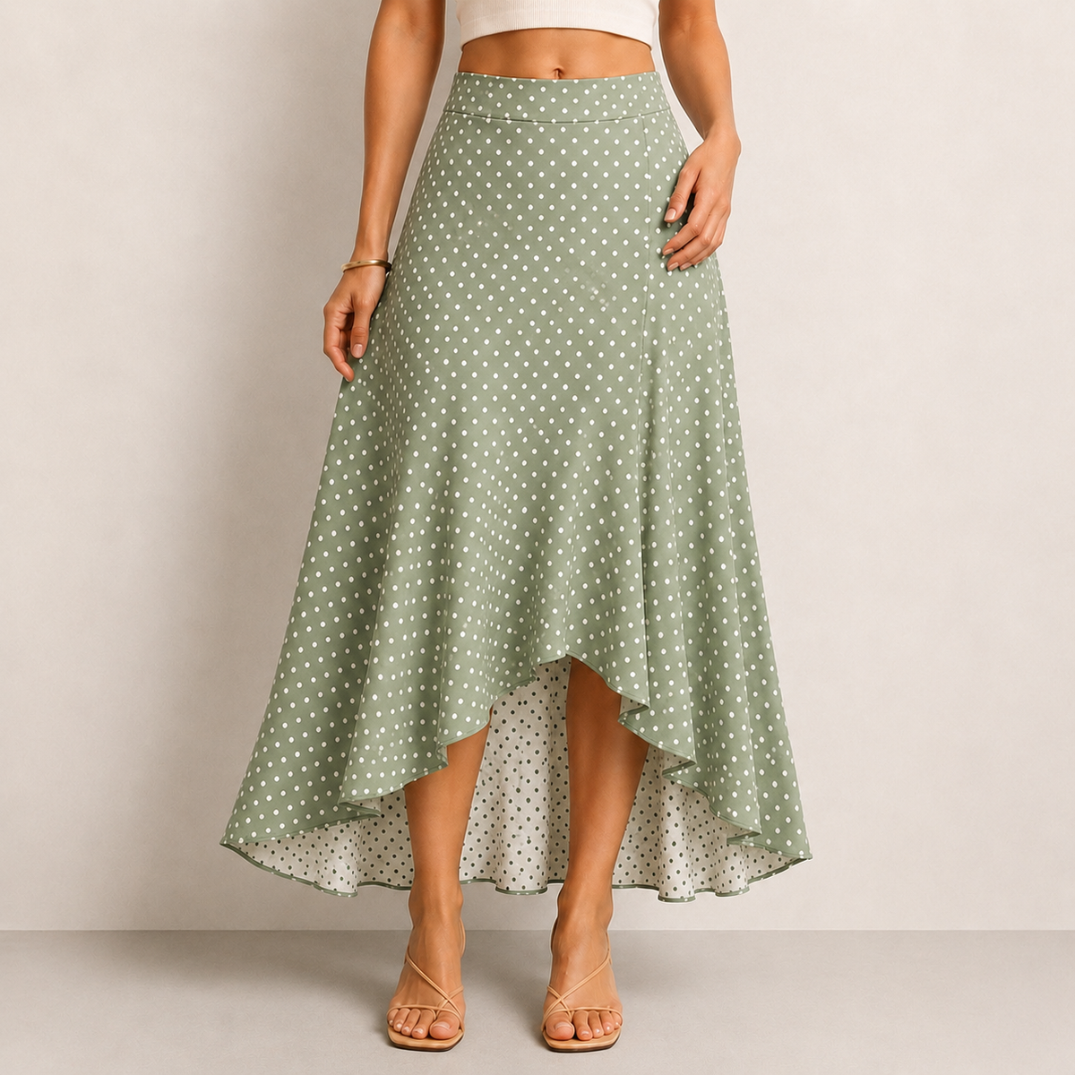 Asymmetric Wrap Maxi Skirt, Green, Front View