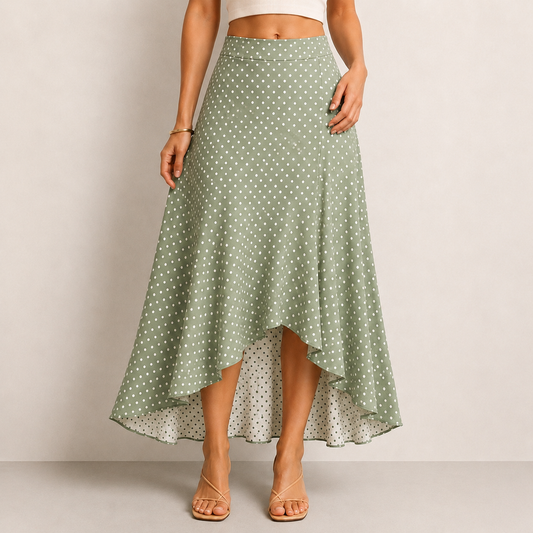 Asymmetric Wrap Maxi Skirt, Green, Front View