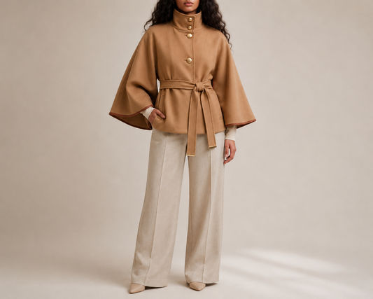 Cape Coat, Brown, Front View