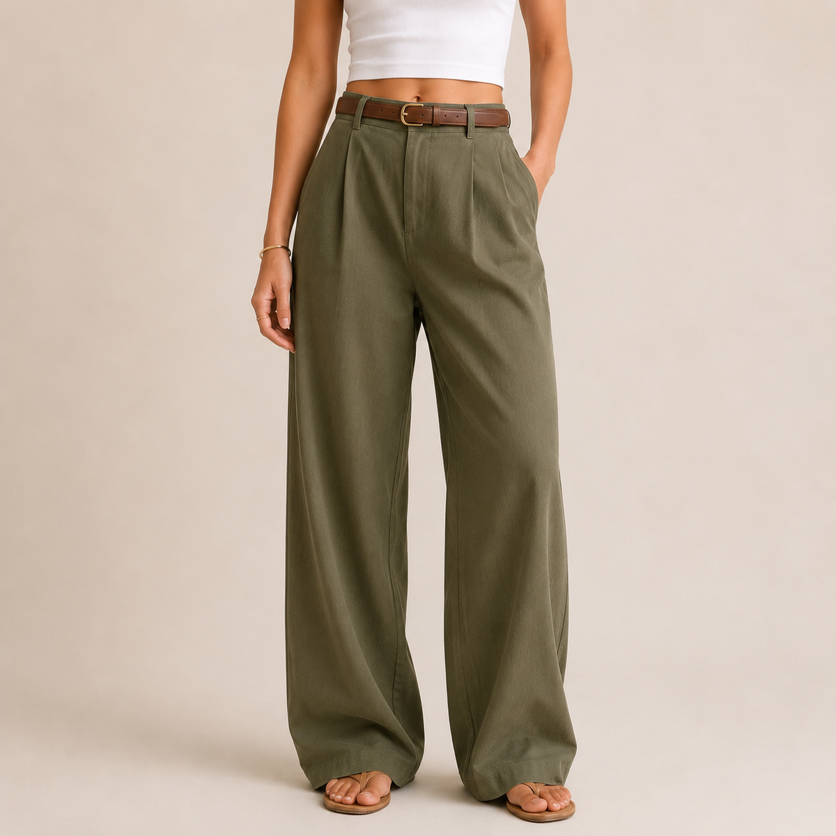 Wide Leg Trousers in olive, front