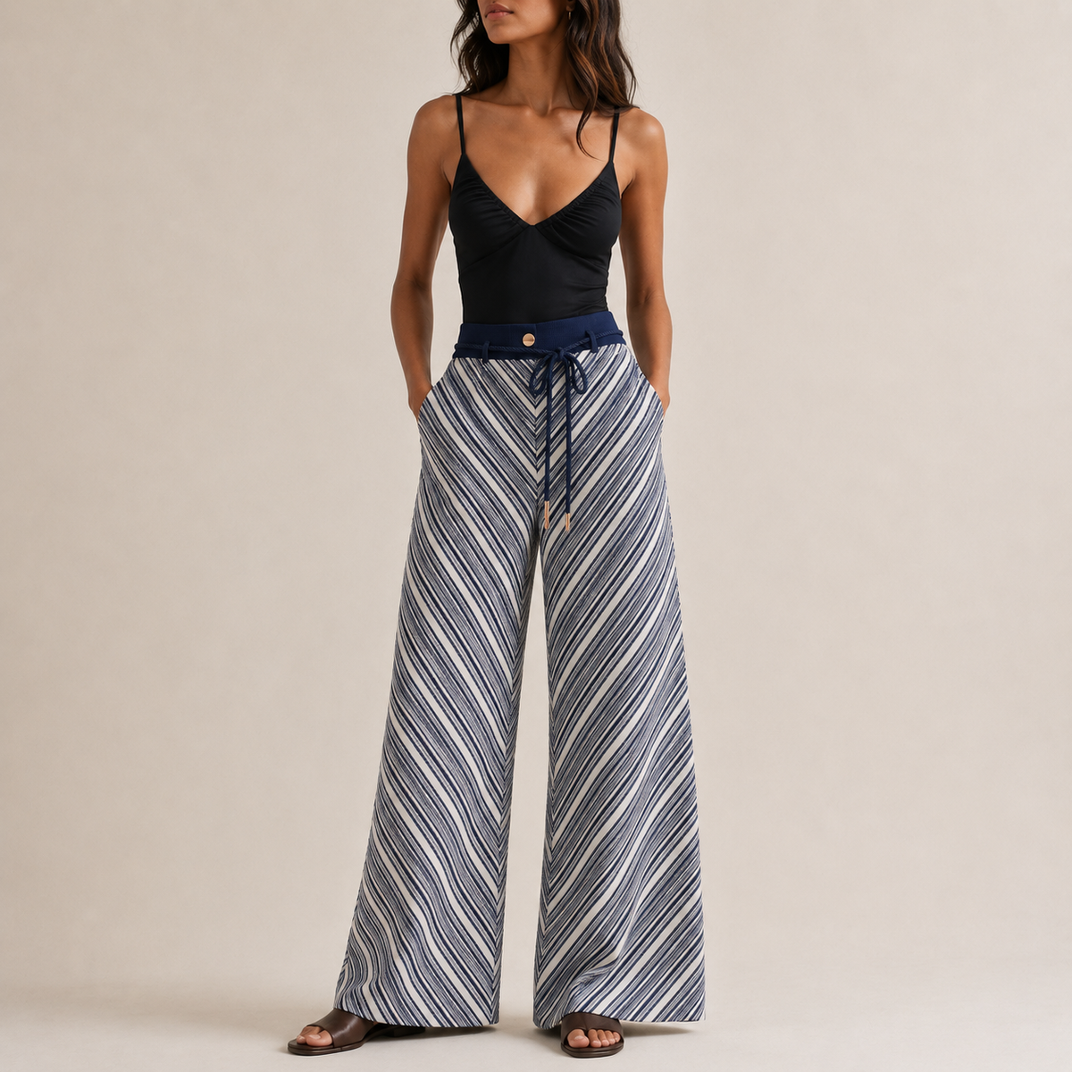 Wide Leg Trousers, Blue, Front View