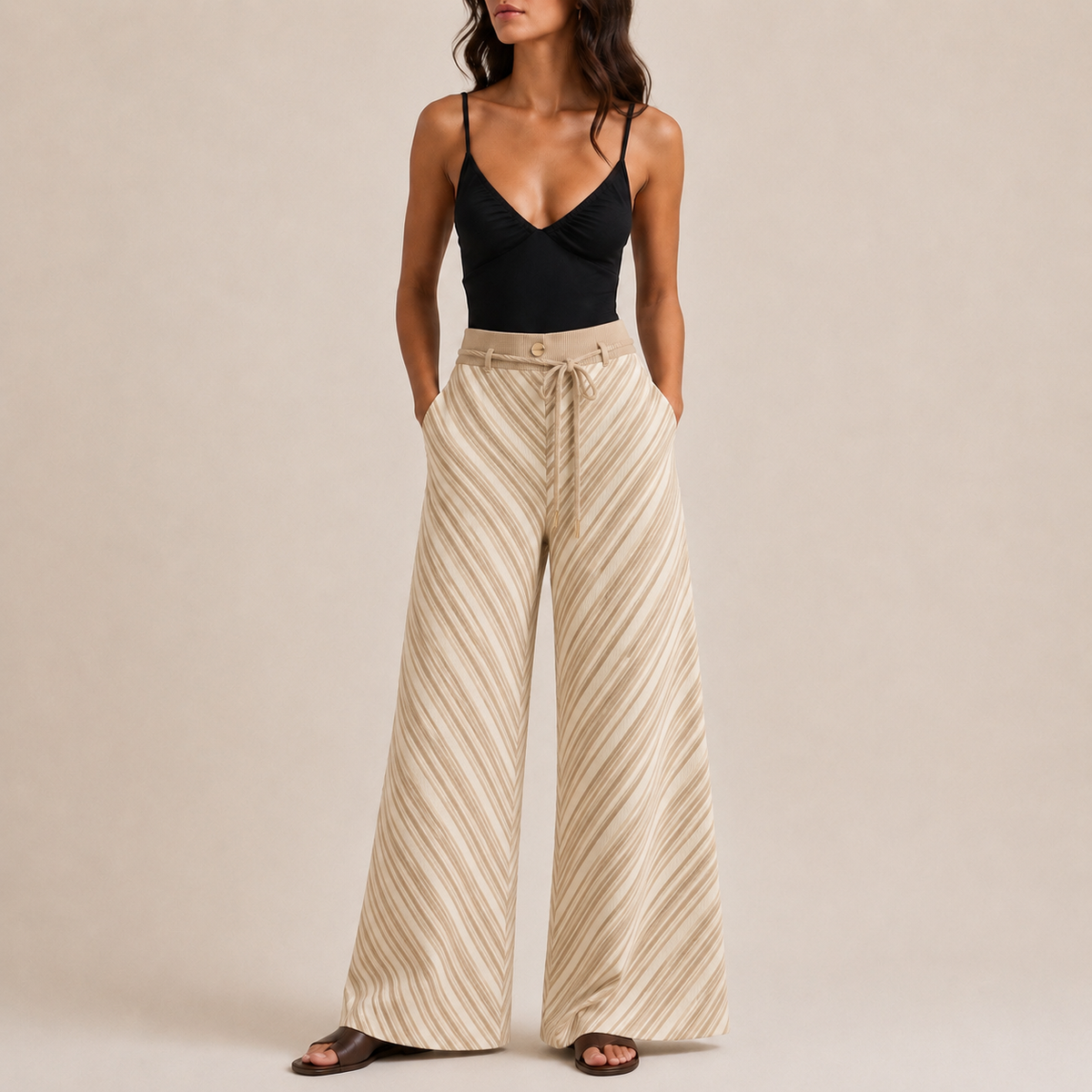 Wide Leg Trousers, Beige