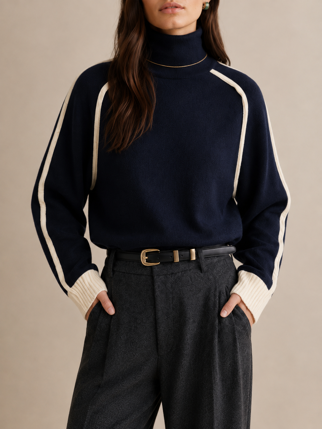 Relaxed Knit Sweater in midnight blue, front