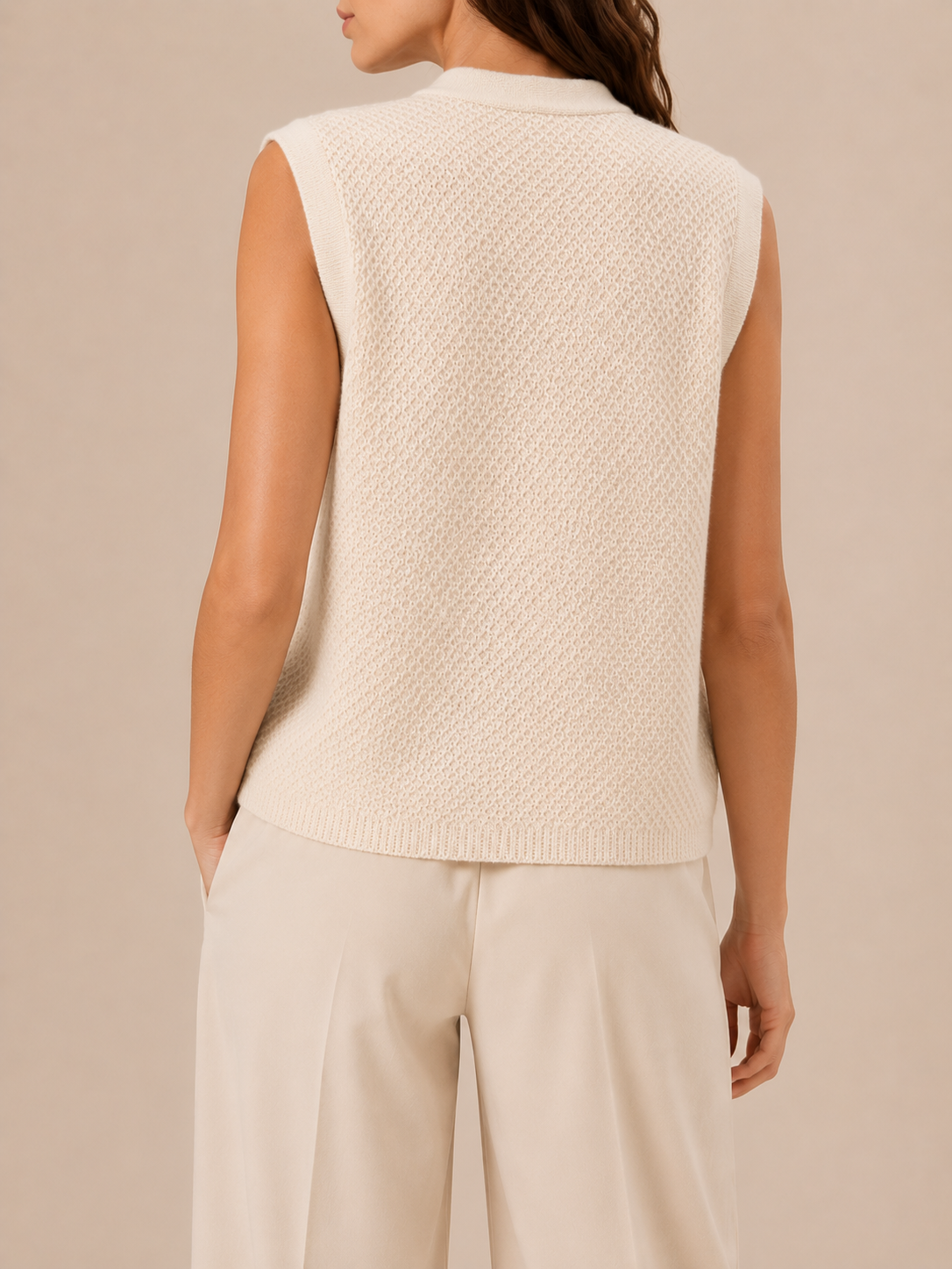 V-Neck Knit Vest in beige, second view
