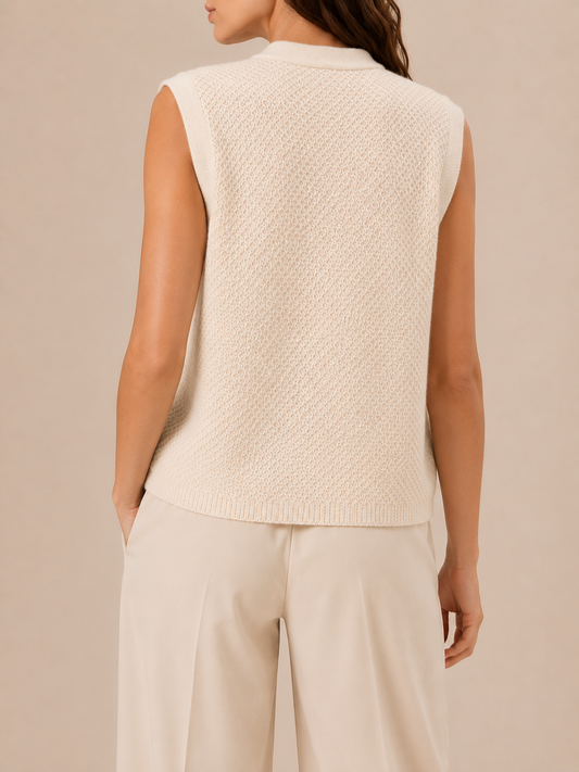 V-Neck Knit Vest in beige, second view