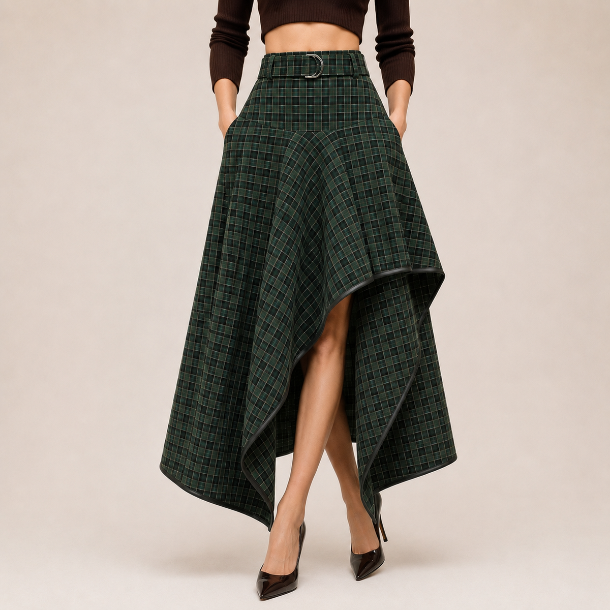 Asymmetric Midi Skirt in green, front