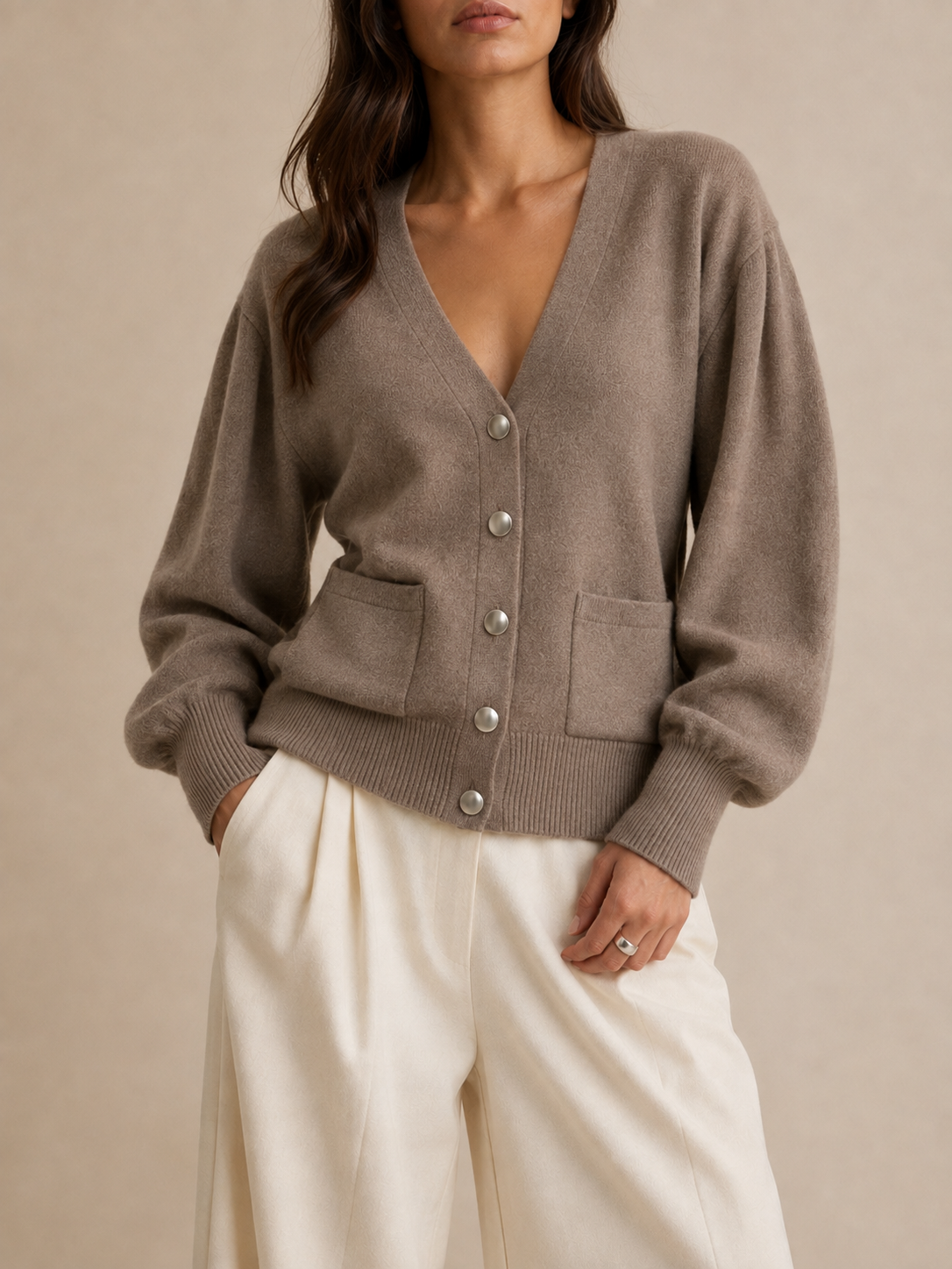Tailored Cardigan in beige, front