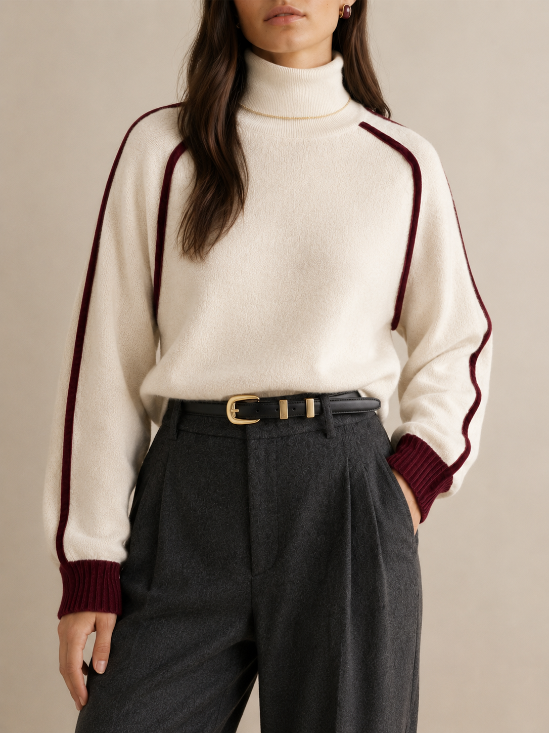 Relaxed Knit Sweater in beige, front