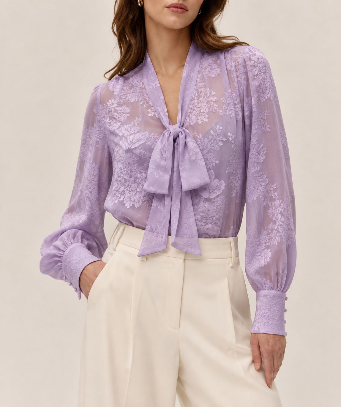 Tie Front Blouse in purple, front