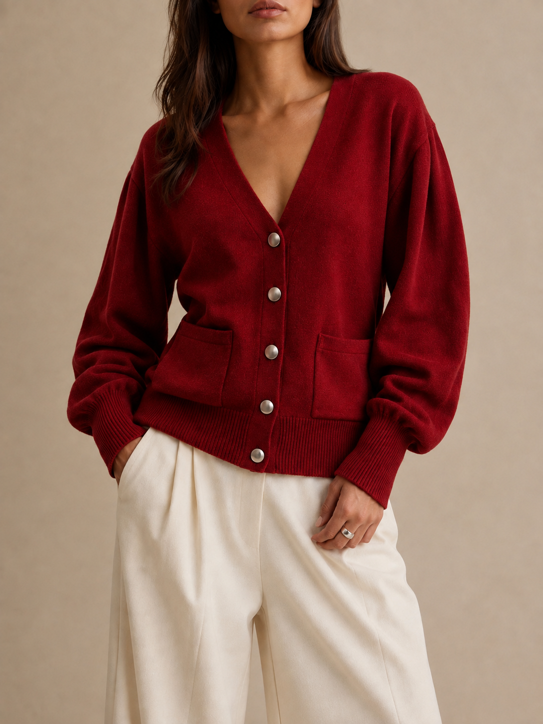 Tailored Cardigan in burgundy, front
