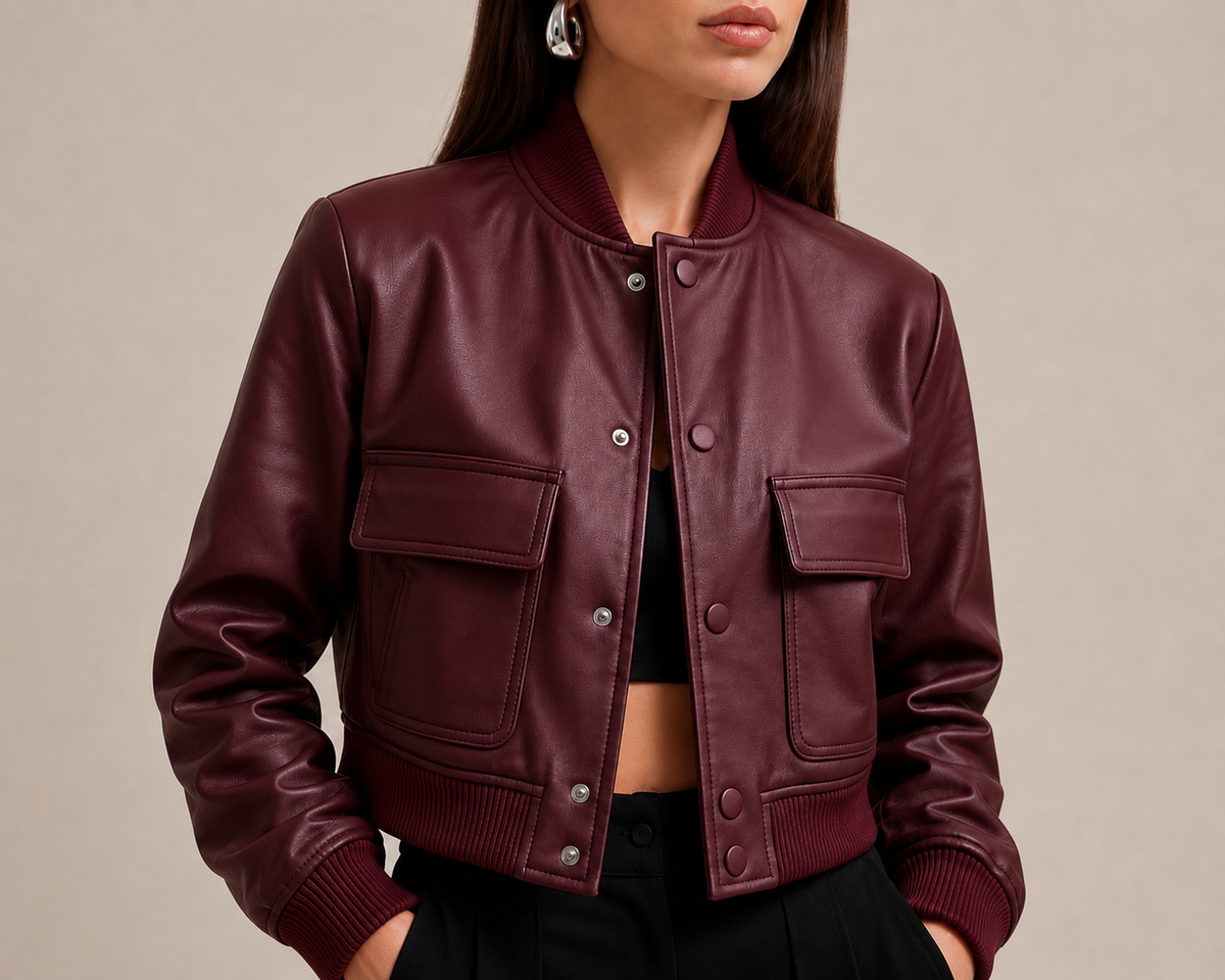 Cropped Varsity Jacket, Maroon