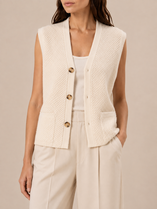 V-Neck Knit Vest in beige, front
